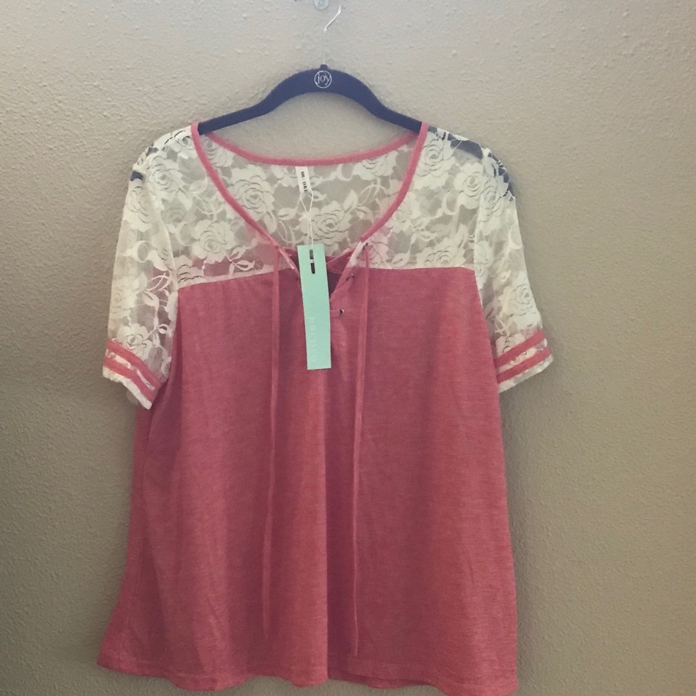 NWT Dressfo Pink & White Lace Top (Size XXL) - Picture 2 of 16